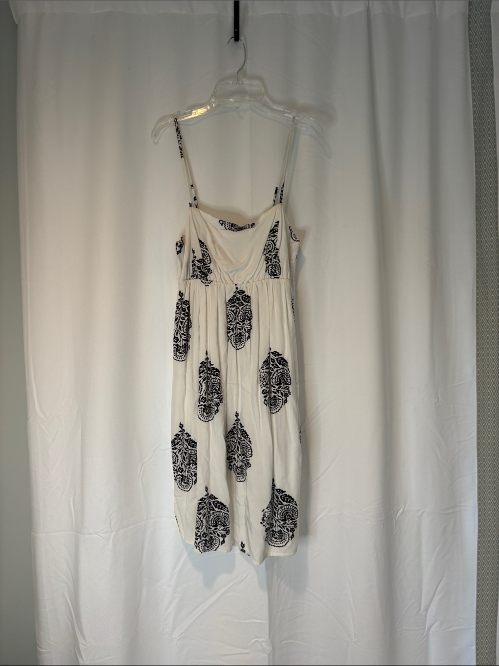 Old Navy Cream Spaghetti Strap Mini Dress with Black Print